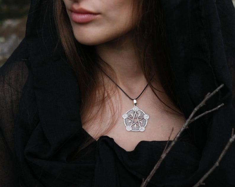 Collar de pentagrama de plata de ley – Cinco elementos, pentáculo wiccano imagen 2