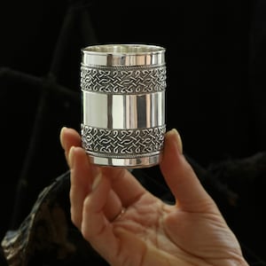 Solid 925 Sterling Silver Cup / Chalice Cup with Celtic ornament