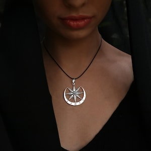 ISHTAR Necklace with MOONSTONE - Inanna pendant  - 925 Sterling Silver celestial necklace - Faery star - Venus jewelry - Assyrian jewelry