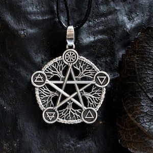 PENTAGRAM Necklace with five elements made of 925 Sterling Silver - Elements Necklace - Pentacle Pendant - Wiccan Necklace  Handmade Jewelry