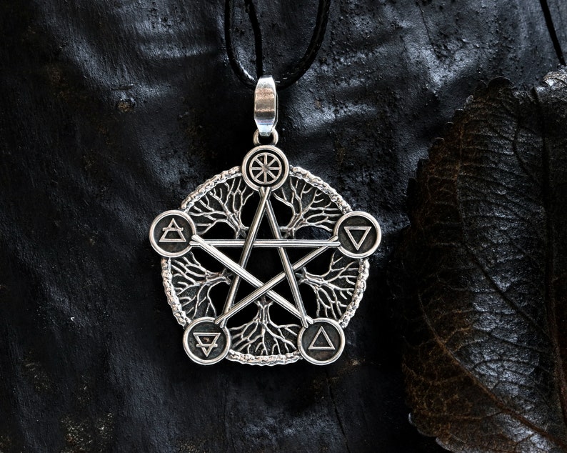 sterling silver pentagram necklace with five elements