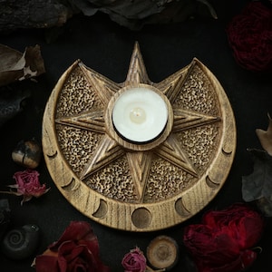 The Ishtar-Inspired WOODEN Candle holder made of ASH-TREE / for home decor or for your home Inanna Altar