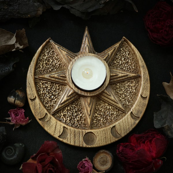 The Ishtar-Inspired WOODEN Candle holder made of ASH-TREE / for home decor or for your home Inanna Altar