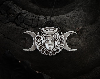 Hecate Goddess Pendant – Sterling Silver Triple Moon Necklace