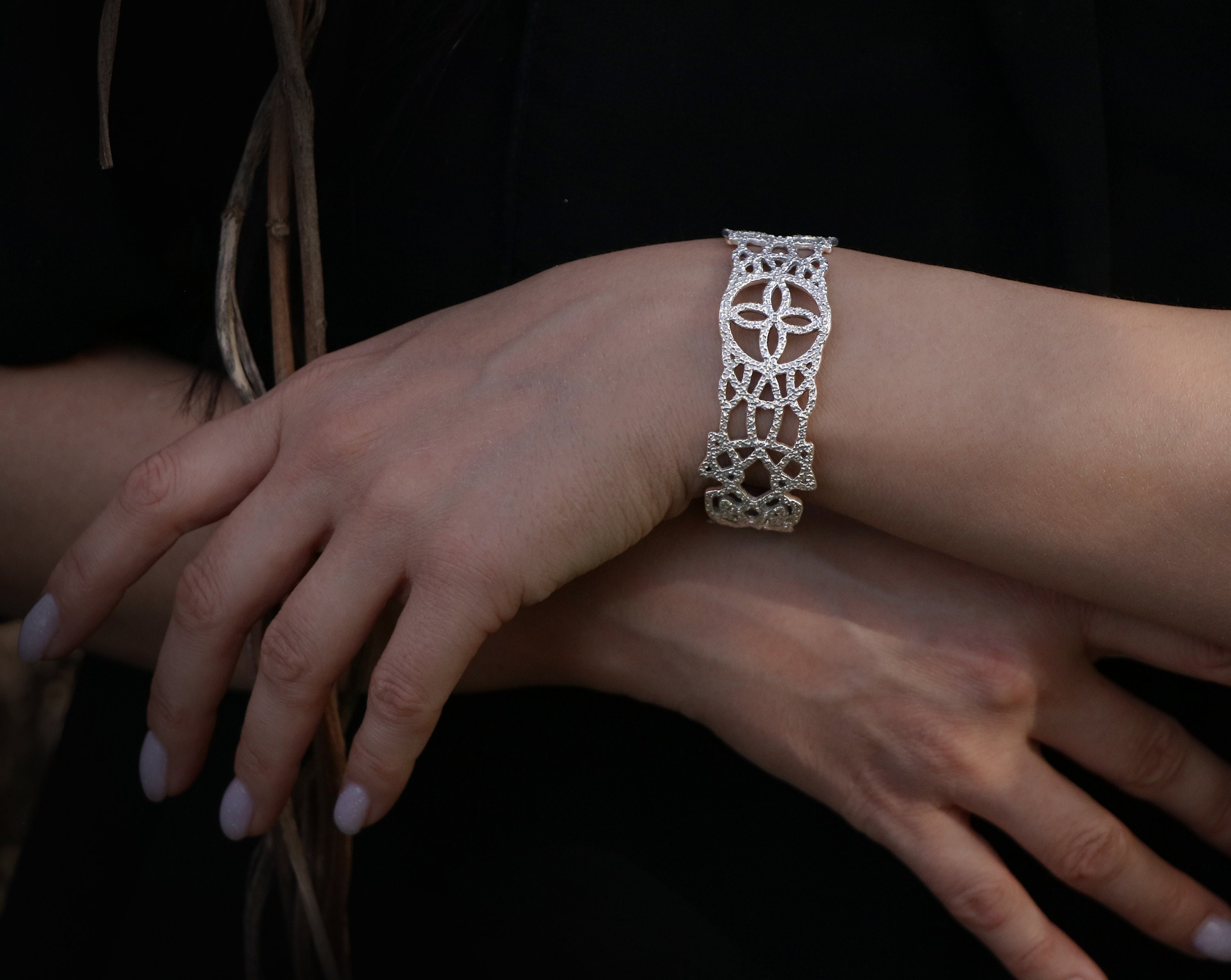 Silverly Bracciale in Argento Sterling Bangle Rigido con Chiave in