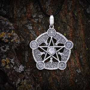 PENTAGRAM Necklace with five elements made of 925 Sterling Silver - Pentacle Pendant - Handmade Wiccan Necklace - Elements Necklace