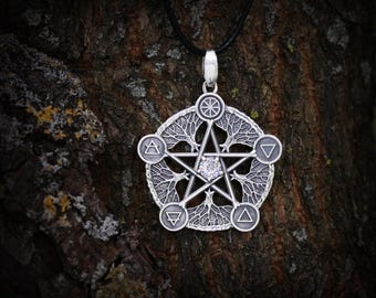 Collar de pentagrama de plata de ley – Árbol de la Vida, colgante de pentáculo wiccano