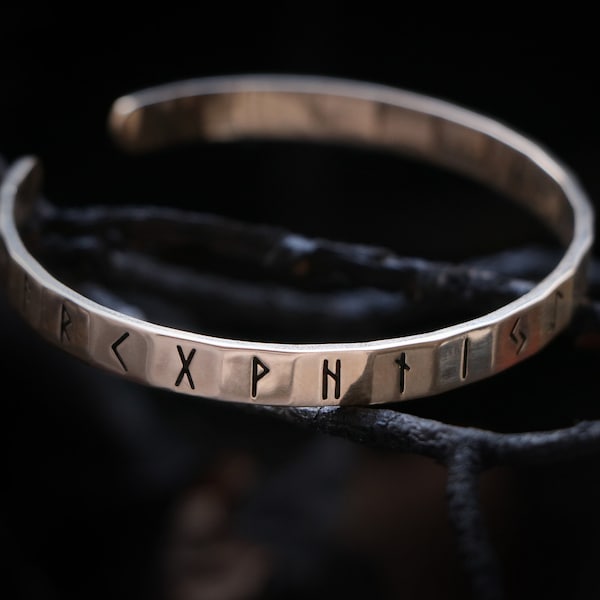 24 RUNES ARM BRACELET of the Elder Futhark made of Bronze or Silver - Viking Bracelet - Viking arm bracelet - Norse Bracelet - Cuff Bracelet