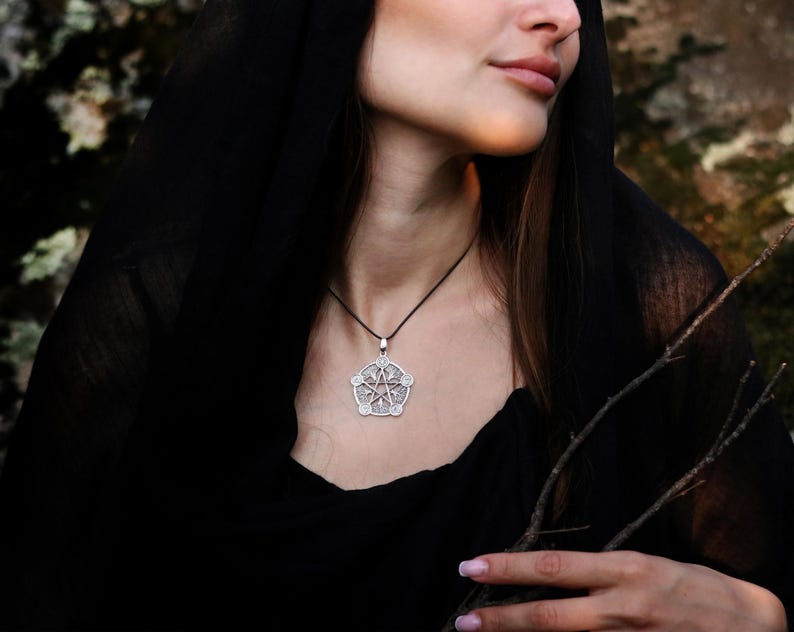 Collar de pentagrama de plata de ley – Cinco elementos, pentáculo wiccano imagen 5