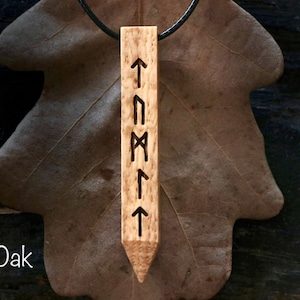 NORSE WOODEN Necklace RUNES Amulet for reinforcement magical abilities - Norse Jewelry - Wooden Pendant- Bronze - Tyr Amulet
