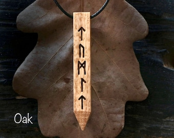 NORDEN HOLZ Amulett RUNEN Amulett zur Verstärkung magischer Fähigkeiten - Nordischer Schmuck - Holz Anhänger - Bronze - Tyr Amulett
