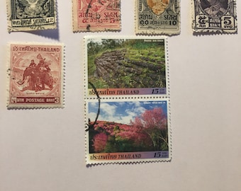 Used Thailand Stamps: Siam, Elephant, Scenery, Flora (7 Stamps)