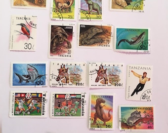 Colección de sellos de Tanzania: Animales, locomotoras, deportes (nuevos y usados)