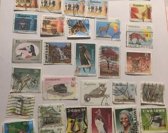 Colección de sellos usados de Zimbabue: Fauna silvestre, paisajes, retratos (44 sellos)