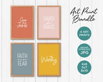 Christian Art Print Bundle, Bible Verse Wall Decor (Digital Download)