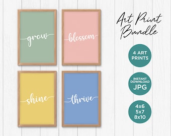 Christian Art Print Bundle, Boho Encouragement Wall Decor (Digital Download)