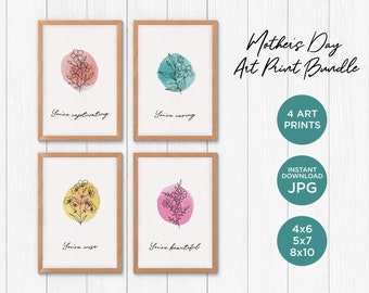 Mother's Day Inspiring Spring Art Print Bundle, Wall Decor, Encouragement, Boho Flowers, Christian | Printable Art, Digital Instant Download