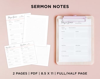 Printable Sermon Notes Template, Christian Planner (Digital Download)
