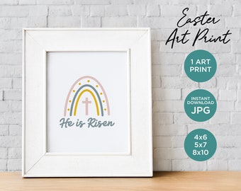 He is Risen Easter Art Print, Boho Rainbow (Digital Download)