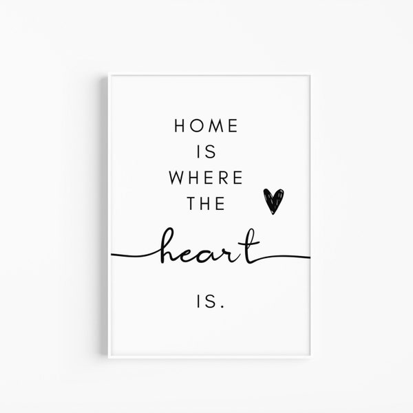 Home Is Where the Heart Is Printable Art, Typography Print, Home Decor Print, Family Prints, Family Quotes, Home Decor, Housewarming Gift