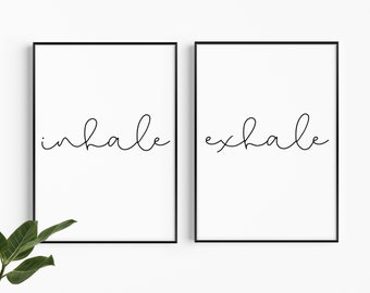 Inhale Exhale Printable Wall Art, Bedroom Wall Art, Set of Two Prints, Boho Print, Typography Poster, Inhale Exhale Print, Black and White