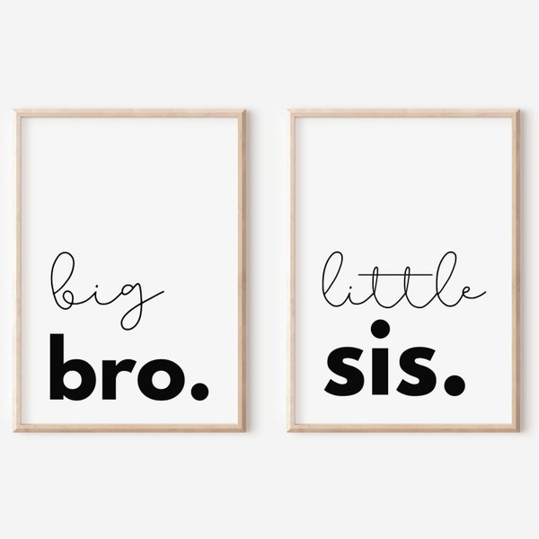 Big Bro Little Sis Printable Wall Art, Set of 2 Prints, Kids Room Wall Art, Siblings Room Decor, Shared Room Ideas, Nursery Wall Art