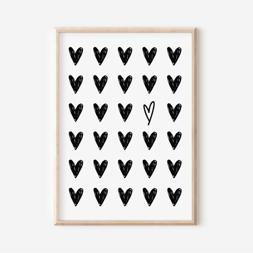 Black and White Heart Art Print Minimalist Heart Wall Decor - Etsy