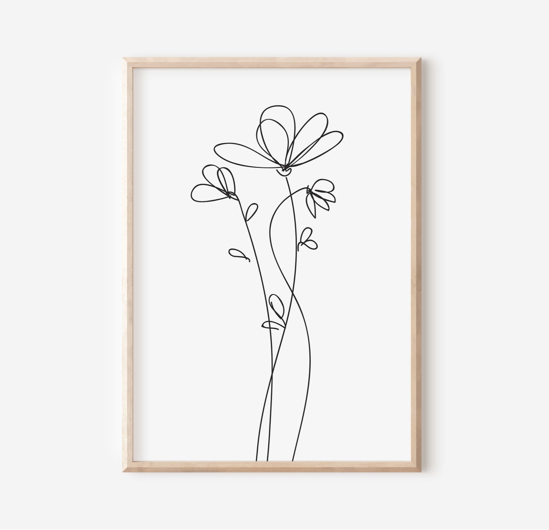 Flower Line Art Printable, Minimalist Line Drawing Art, Abstract Flower ...