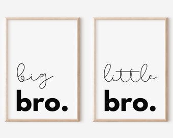 Big Bro Little Bro, Set of 2 Prints, Kids Room Wall Art, Boys Room Decor, Shared Room Ideas, Nursery Wall Art, Big Brother, Little Brother