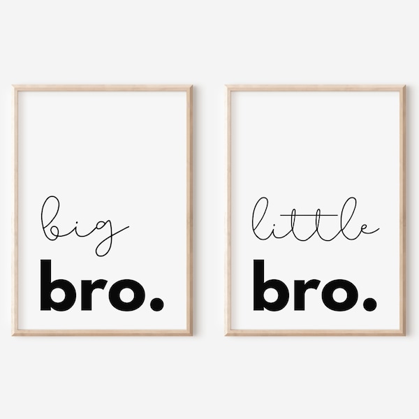 Big Bro Little Bro, Set of 2 Prints, Kids Room Wall Art, Boys Room Decor, Shared Room Ideas, Nursery Wall Art, Big Brother, Little Brother