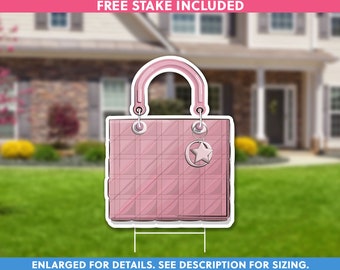 Yellow Designer Handbag Lawn Sign Fashionista Bag lady Yard Sign Outdoor Birthday Party Decoration Shopaholic Birthday Decoration