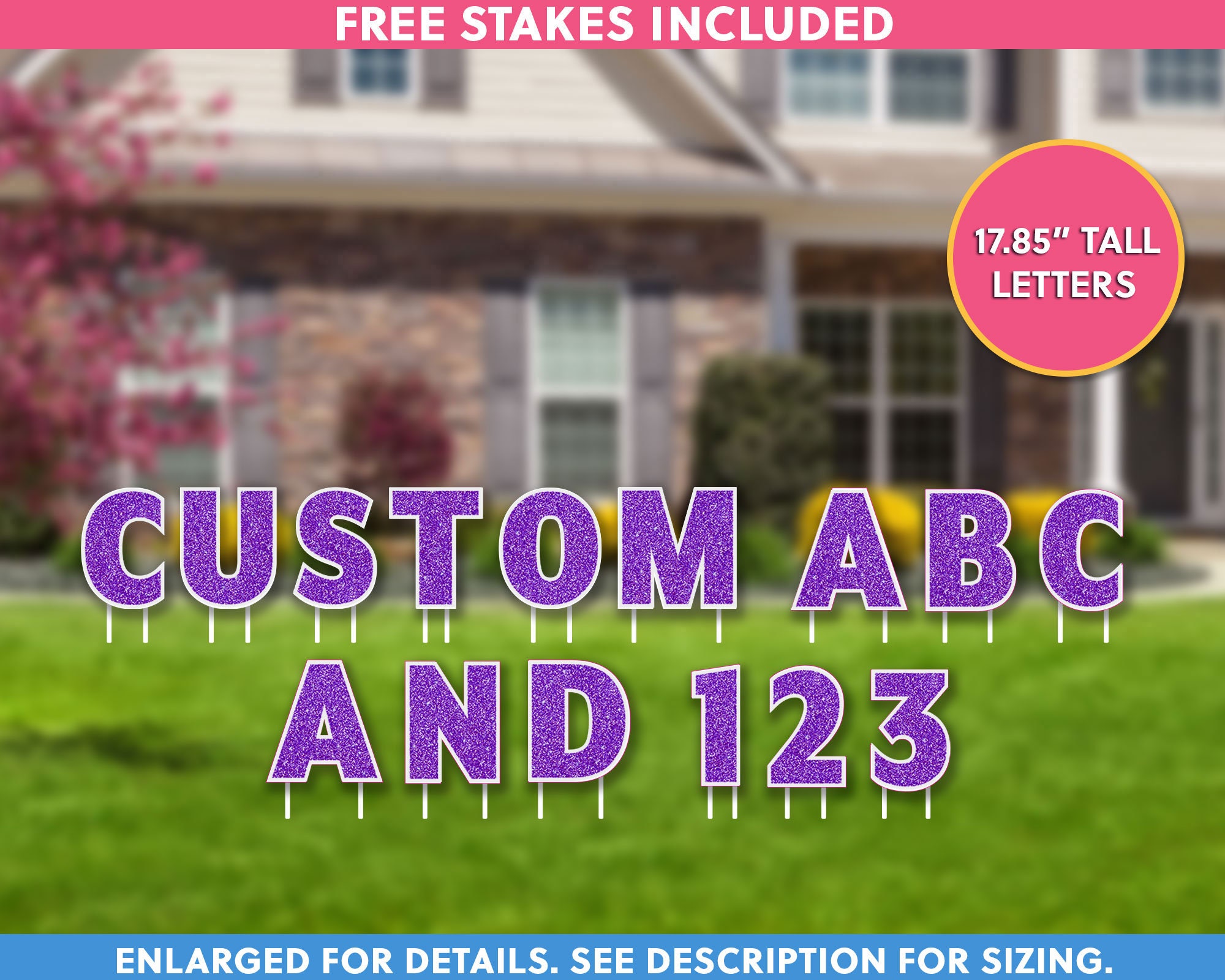 Single Letters: 18” Bouncy Glitter Purple – Yard Card Signs by JYS