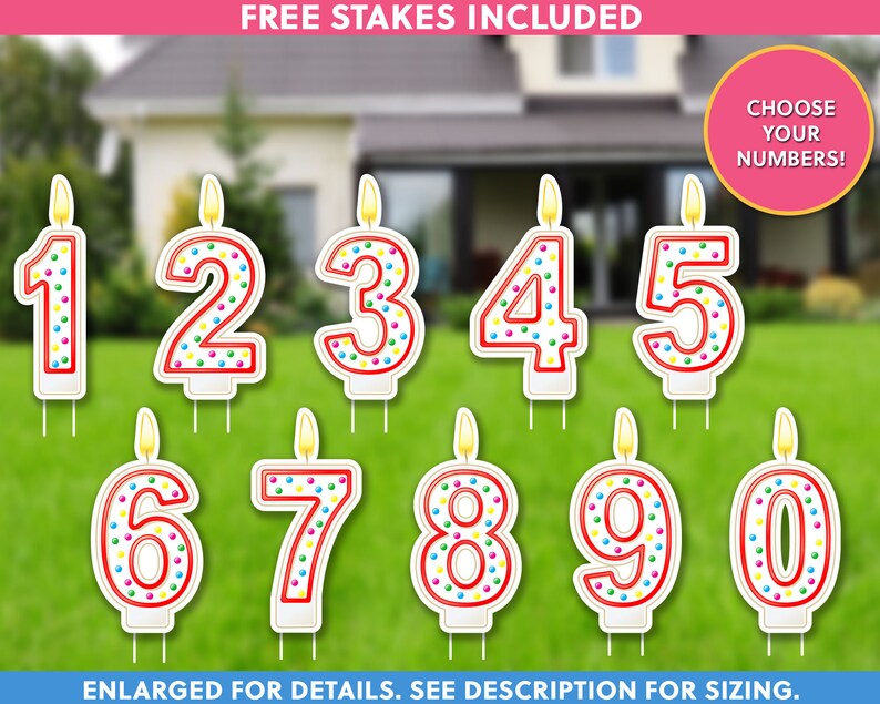 Red Number Birthday Candle Lawn Sign Birthday Candles Lawn Etsy