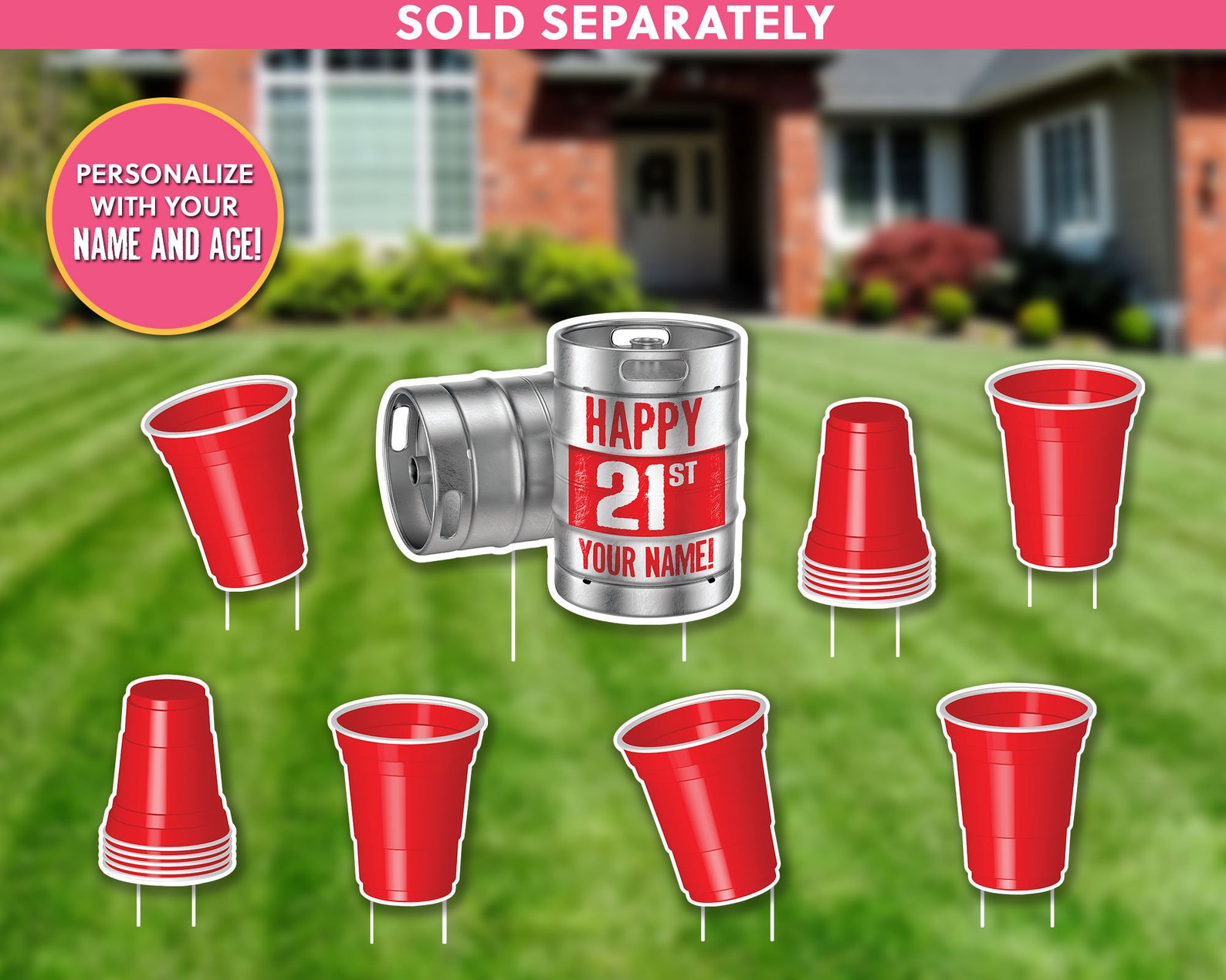 Beer Keg and Red Cups Lawn Sign Package Let's Drink Beer Etsy