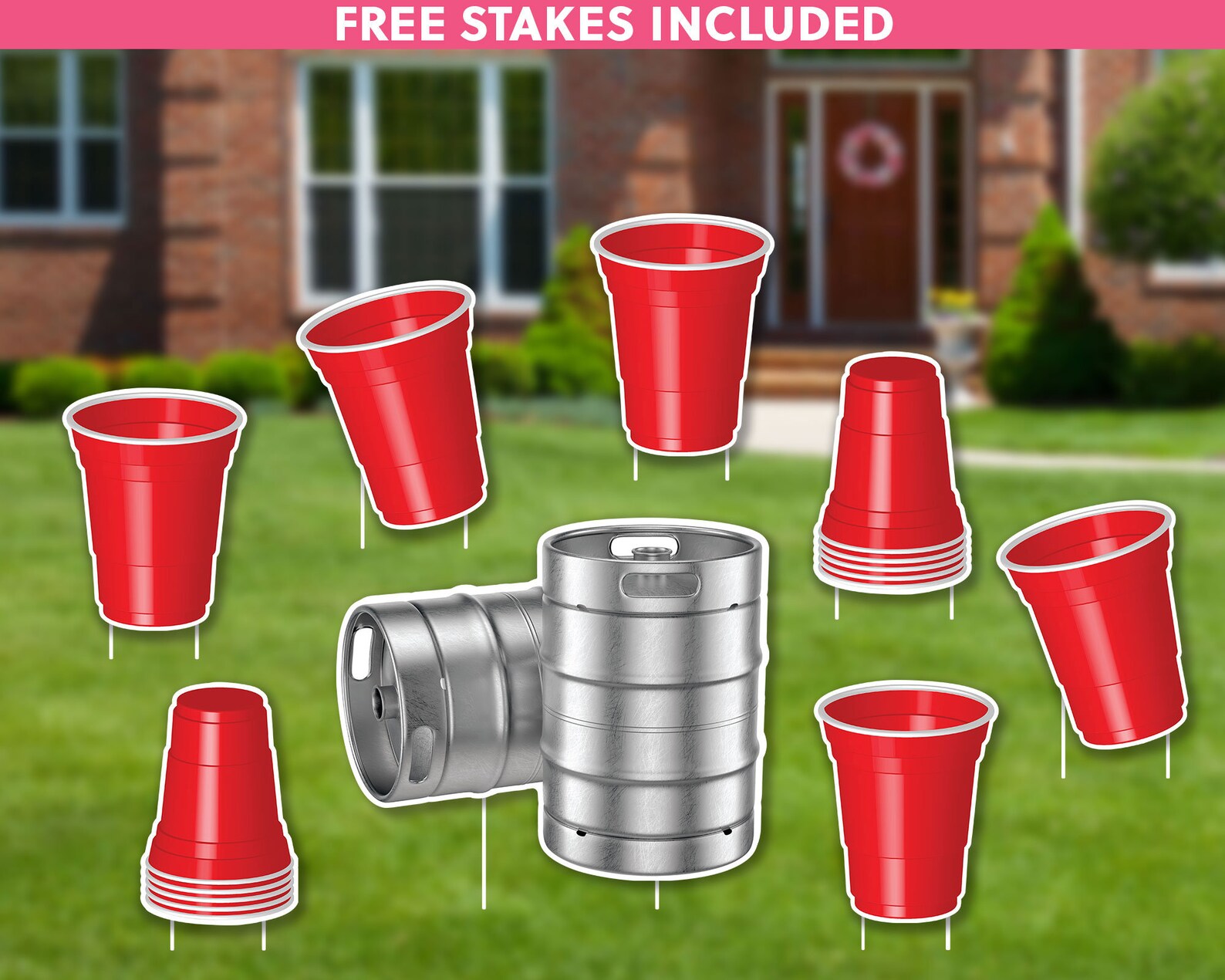Beer Keg and Red Cups Lawn Sign Package Let's Drink Beer Etsy