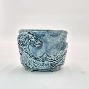 Kuroiwa Haruki - Ceramic Bonsai Pot Hand-painted, The Blue Wave