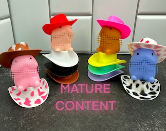 Paquete de 10 juguetes antiestrés con forma de pene blando con sombrero de vaquero para despedidas de soltera o soltero con temática de rodeo.