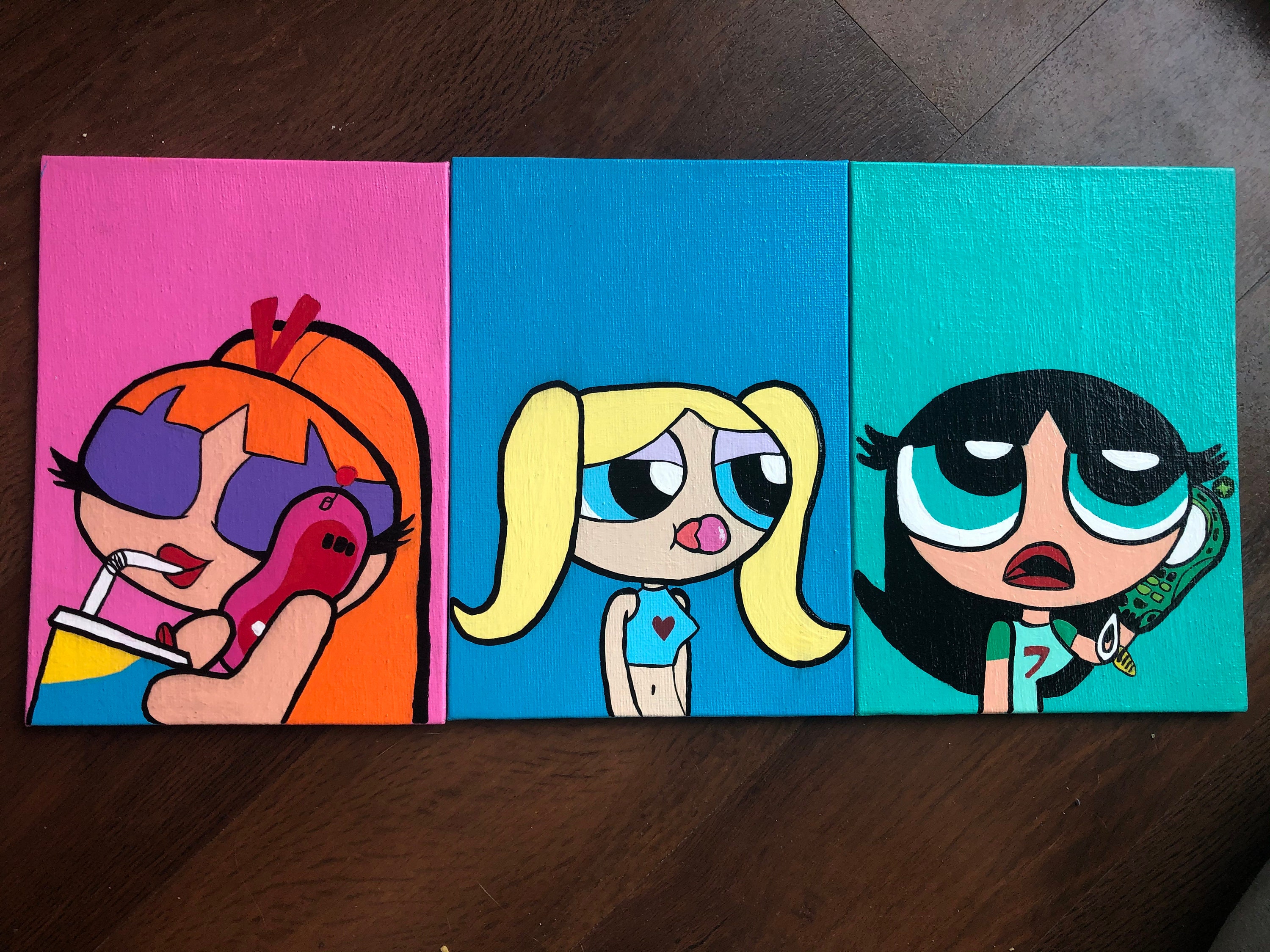 POWERPUFF GIRLS original Art Painting 8x10 Canvas