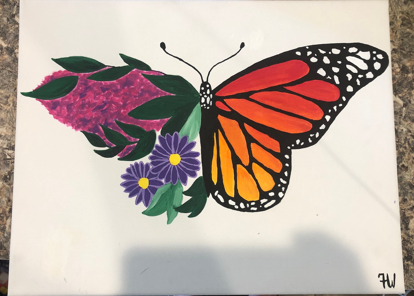 Half Butterfly Half Flower Acrylic Painting Etsy