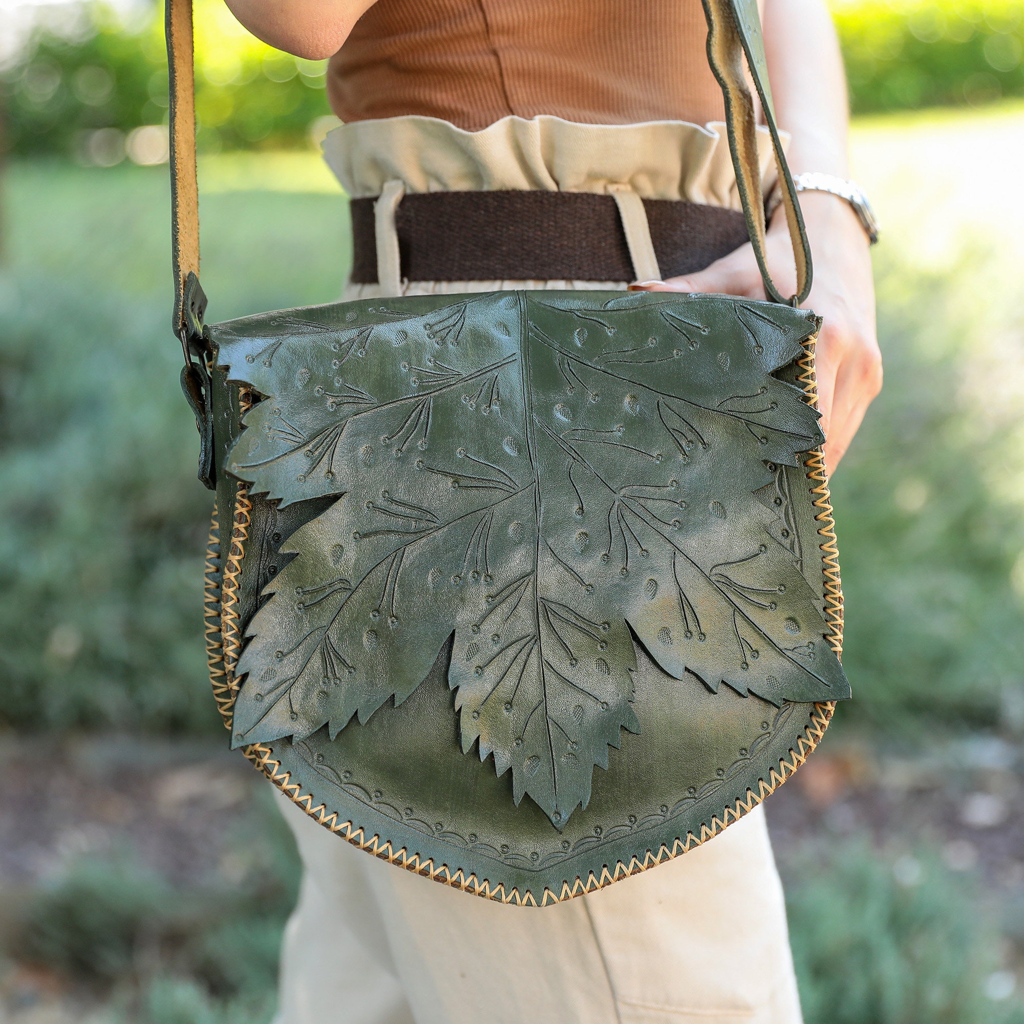 Genuine Leather Leaf Design Bag for Women. Handbag Purse for Etsy