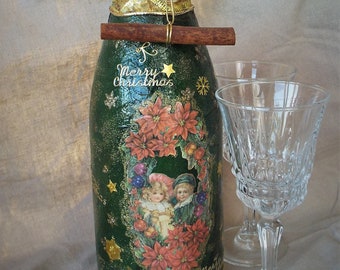 Handmade Decorated Christmas Wine Bottle: Sparkling Wine Gift