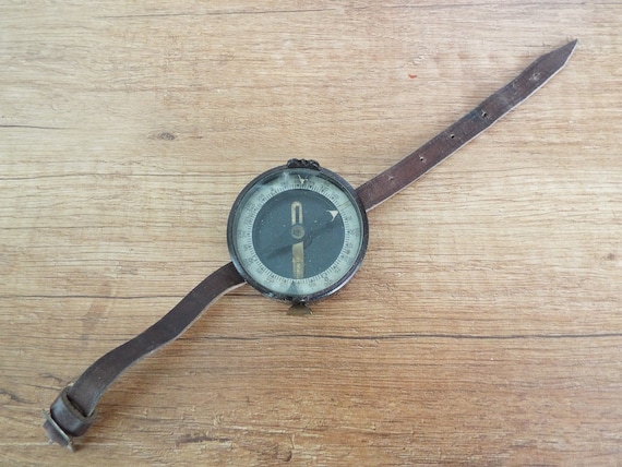 Original Czech Military Bracelet Compass Map Measure Leather Strap Brown