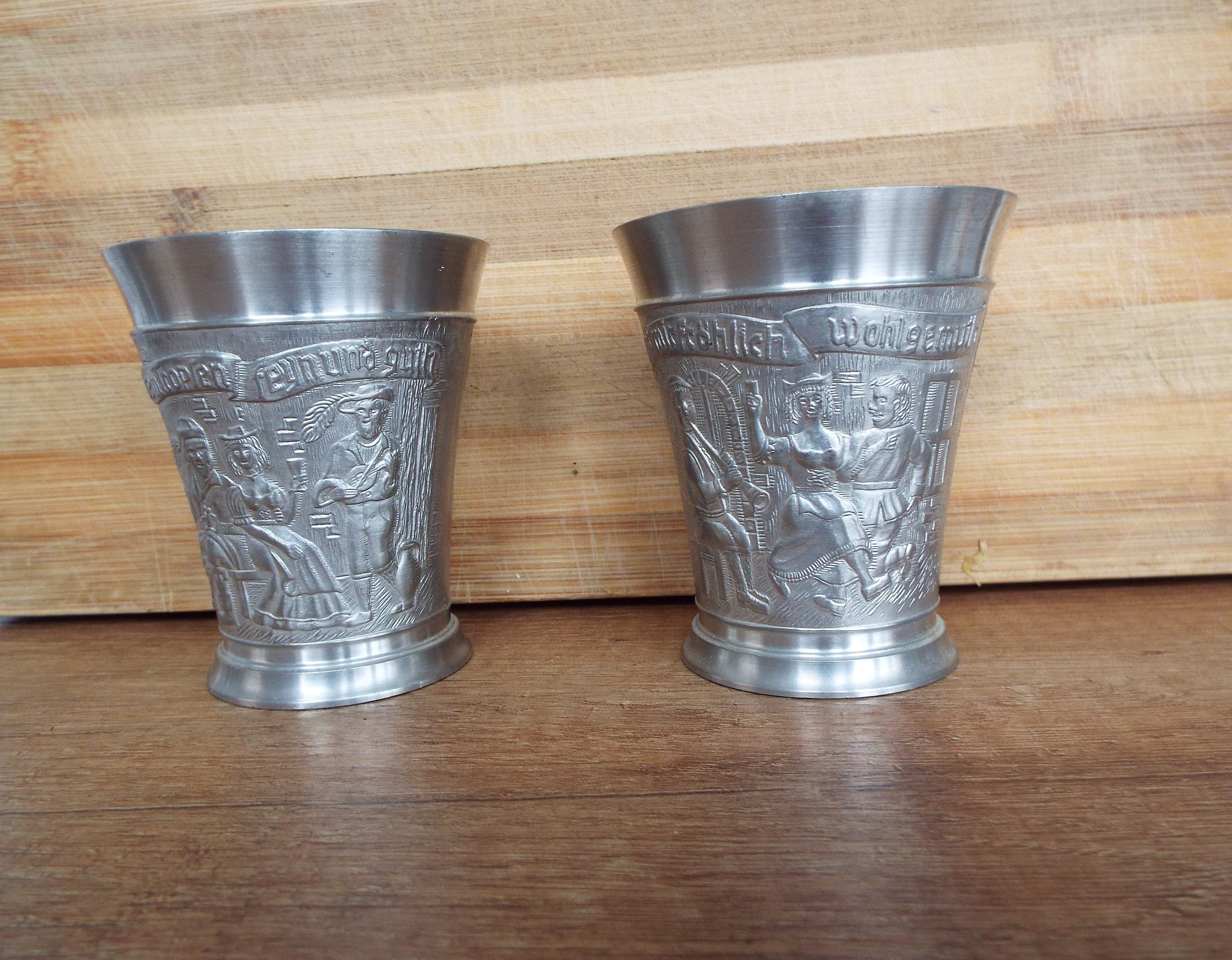 上品 Vintage 2 of Set Rein Pewter Small Cup, Pewter BMF Zinn アンティーク雑貨