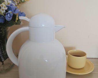 Vintage White Insulated Thermos Carafe. Retro Thermal Coffee Pot.  Serving Pitcher. Plastic Vacuum Flask. Alfi - Germany. Model Diana