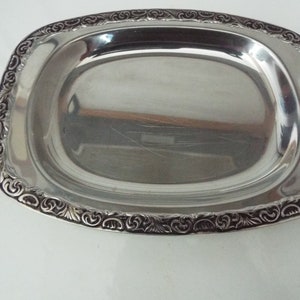 Vintage Embossed Stainless Steel Tray: Small Metal Platter