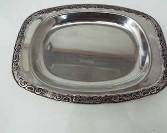 Vintage Embossed Stainless Steel Tray: Small Metal Platter