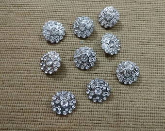 Vintage Silver Metal Crystal Buttons: Blazer, Suit Set of 9
