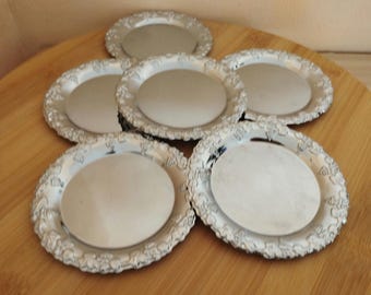 Set of six Vintage Small metalware/ Antique tea coffee plates/Art Deco dish/Home decor