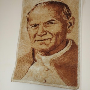 Vintage Wall Tapestry  Catholic Wall Decor Art -Pope John Paul II . Persian Rug