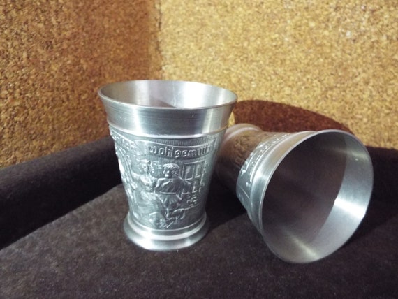 Vintage BMF Rein Zinn Pewter Cups - Set of 2 Embossed German